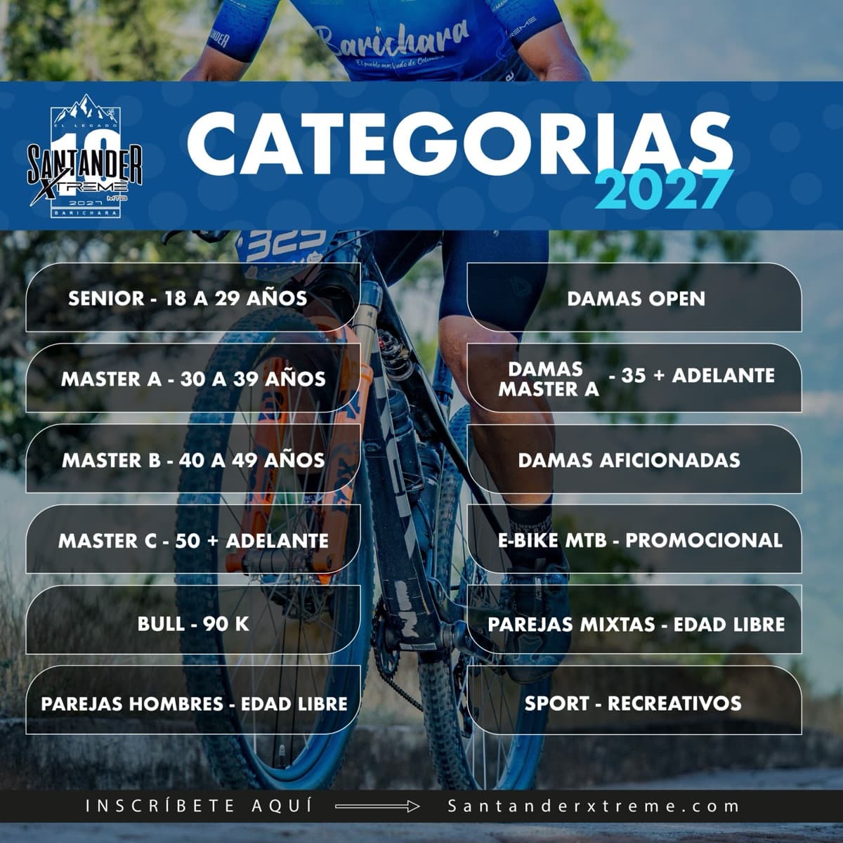 Pieza oficial con las 12 categorías de Santander Xtreme 2027